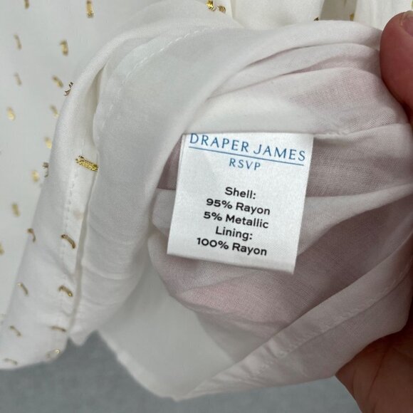Draper James Womens Clip Dot Blouse Top Size L White Gold Metallic Ruffle Modest - Picture 7 of 14